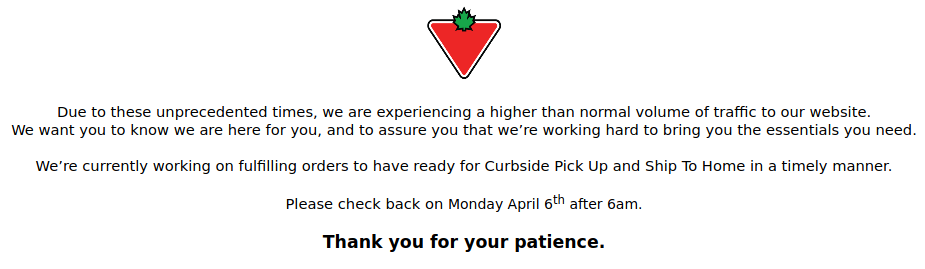 Problem on the Canadian Tire Website